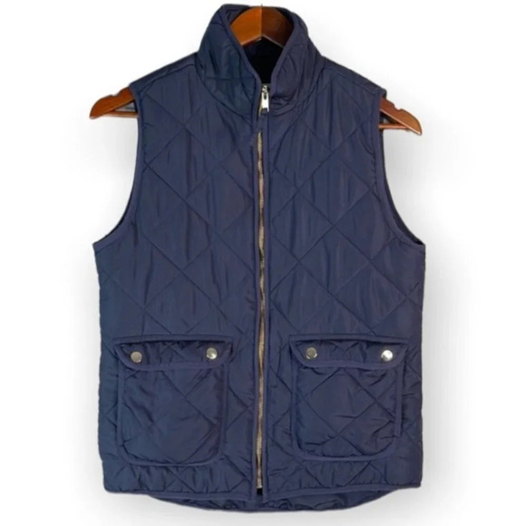 THREAD AND SUPPLY Quilted Vest Navy Blue Outerwear Zipper Pockets Coastal Size S - Picture 2 of 11